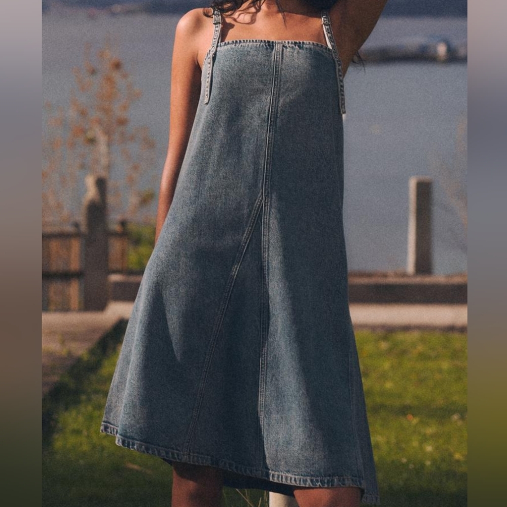 Zara Denim Trf Dress Blue Gray Ajustable Straps BNWT